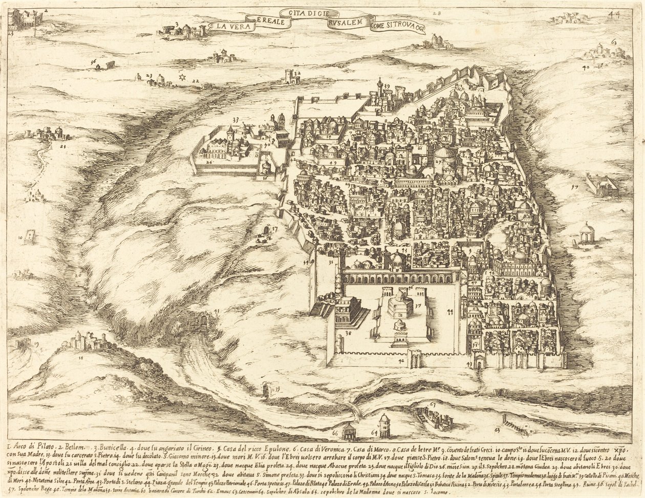 Vue aérienne de la ville de Jérusalem - Jacques Callot