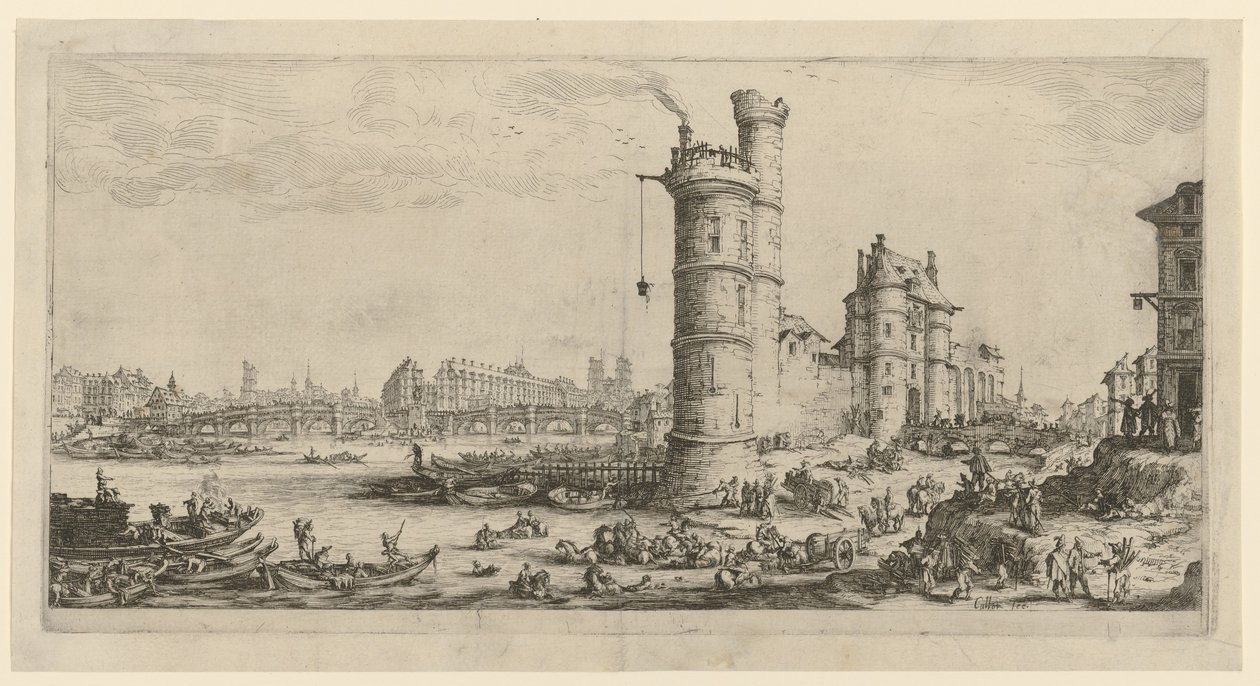 Vue du Pont-Neuf, planche de la série « Deux grandes vues de Paris » - Jacques Callot