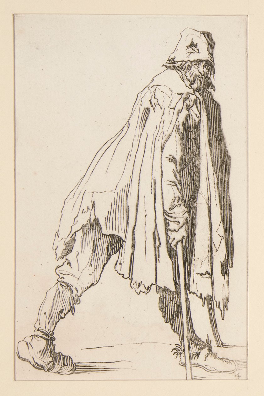 Mendiant avec une casquette, sur des béquilles, de Les Mendiants - Jacques Callot