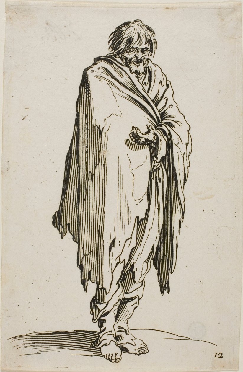 Mendiant sans chapeau ni chaussures, planche douze de Les mendiants - Jacques Callot