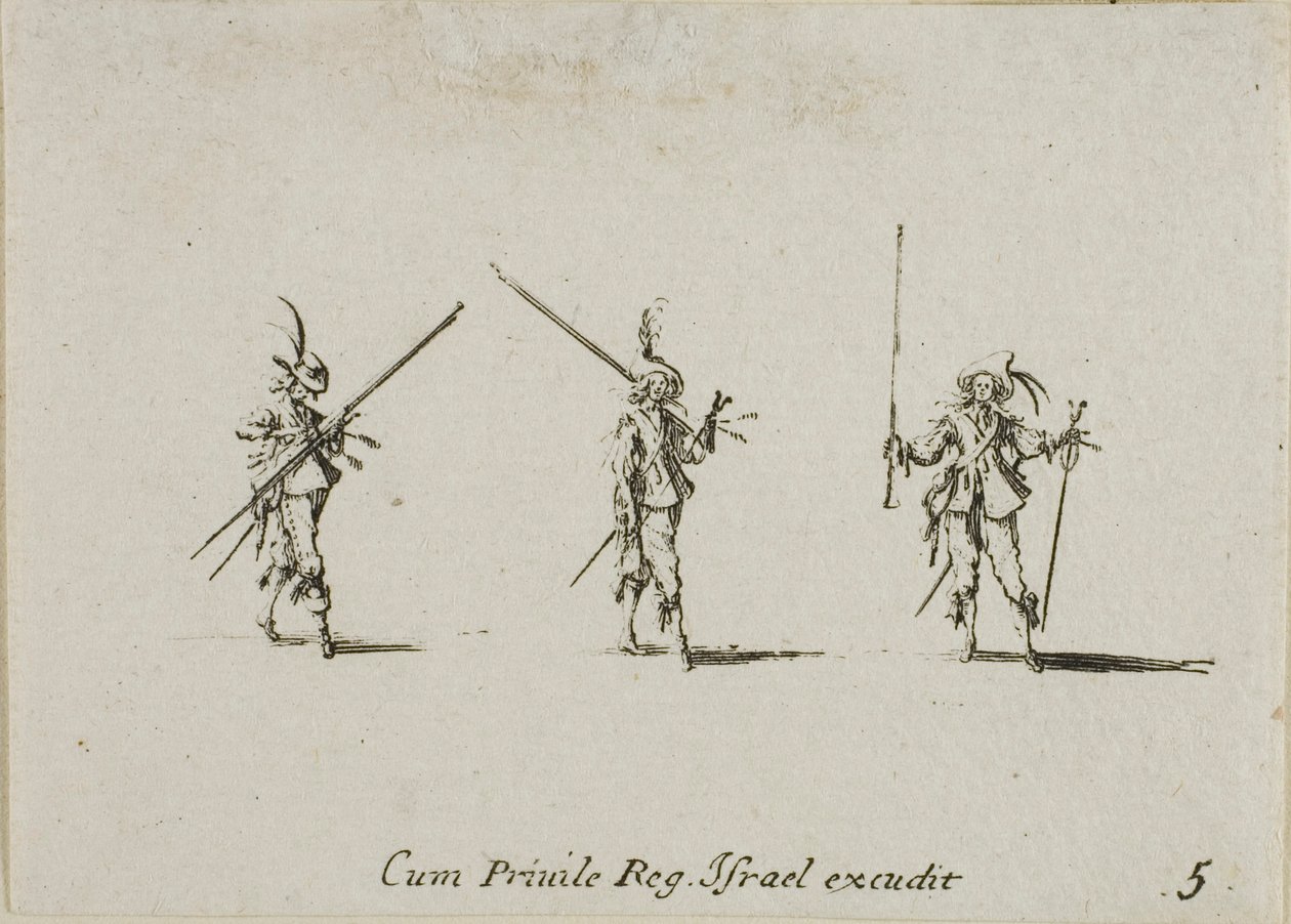 Exercice avec des piques inclinées, planche cinq des Exercices militaires - Jacques Callot