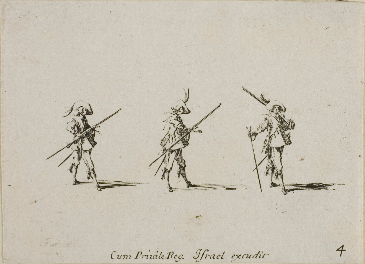 Exercice au mousquet, planche quatre de Les Exercices Militaires - Jacques Callot