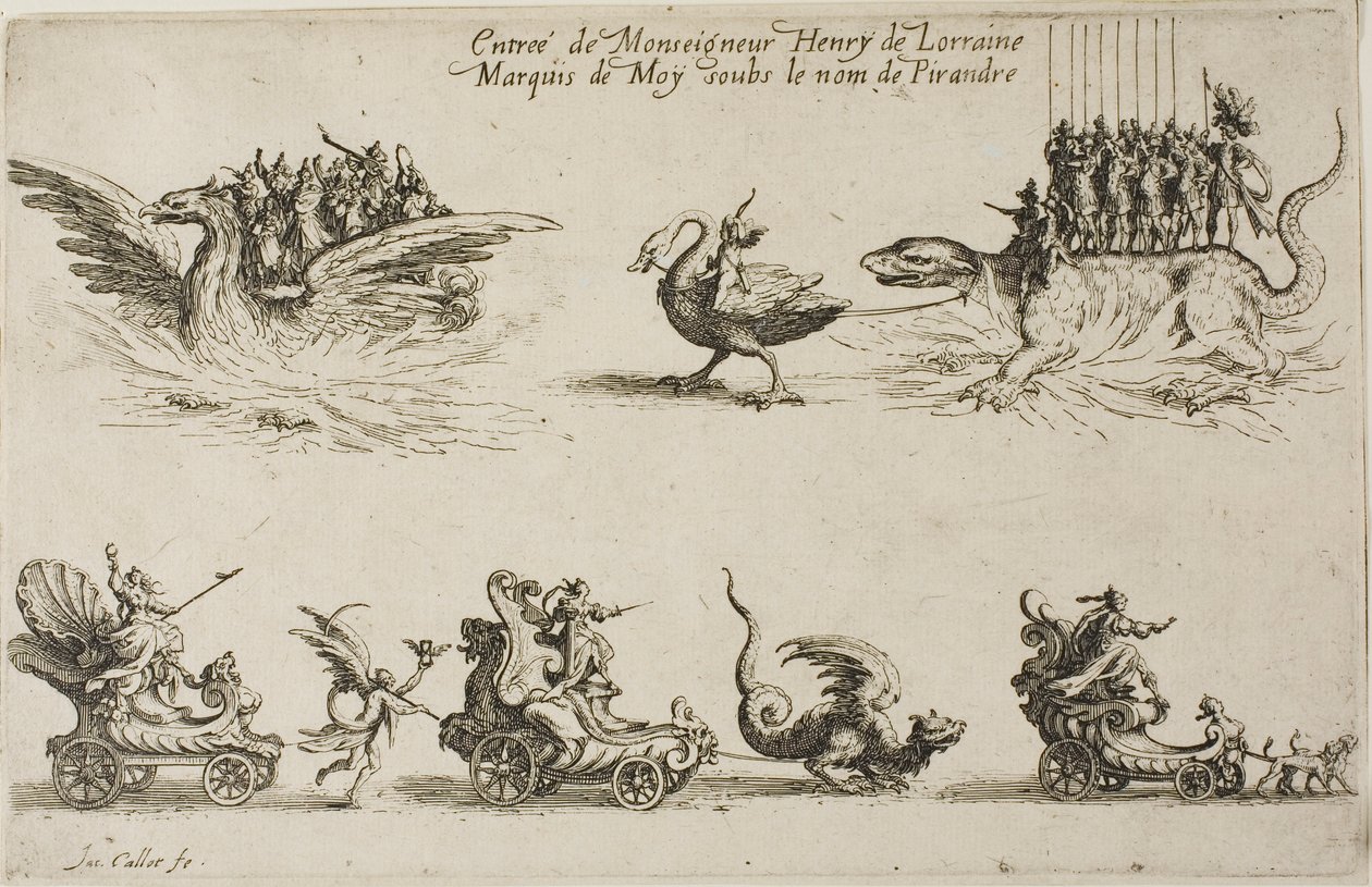 Entrée de Monseigneur Henry de Lorraine, Marquis de Moy, sous le nom de Pirandre, du Combat à la Barrière - Jacques Callot