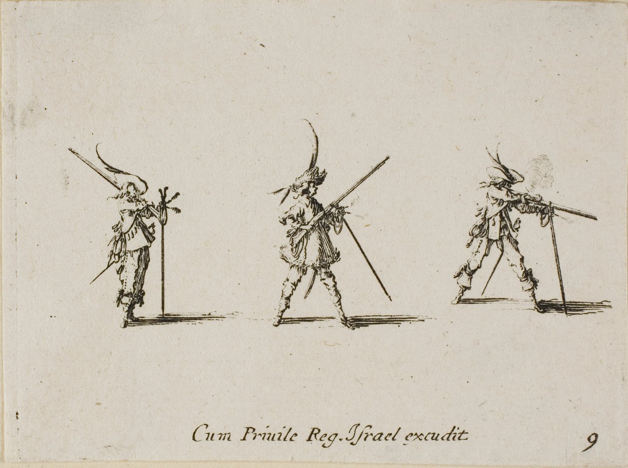 Tir au mousquet, planche neuf de Les exercices militaires - Jacques Callot