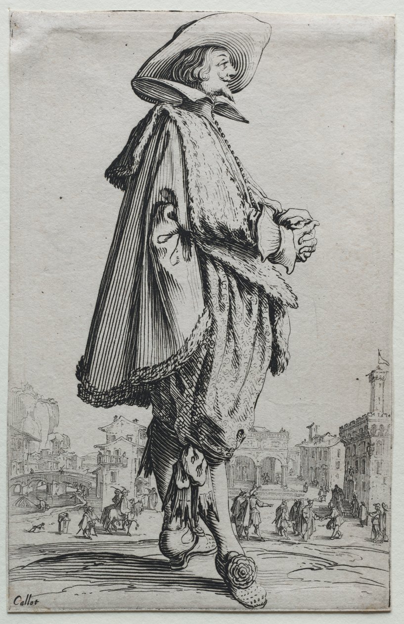 La Noblesse : Gentilhomme debout de profil avec les mains jointes - Jacques Callot