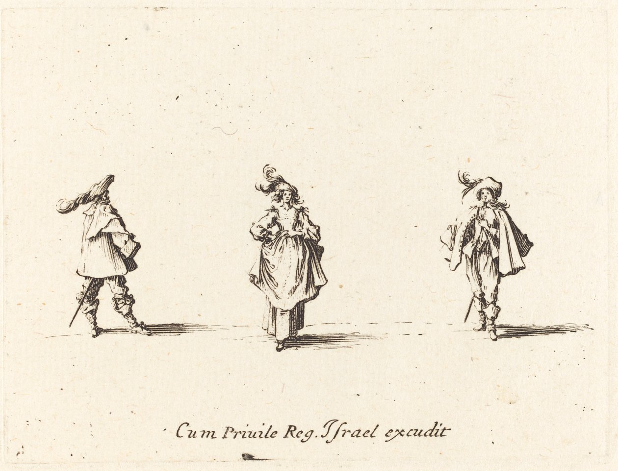 Dame avec des plumes et deux gentilshommes - Jacques Callot