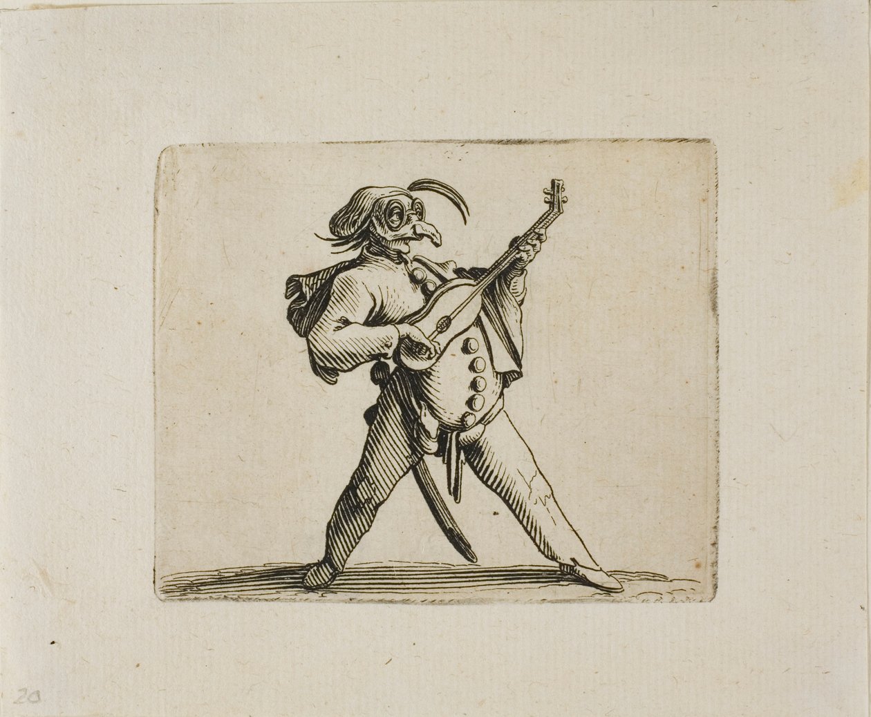 Comédien Masqué Jouant de la Guitare, de Varie Figure Gobbi - Jacques Callot