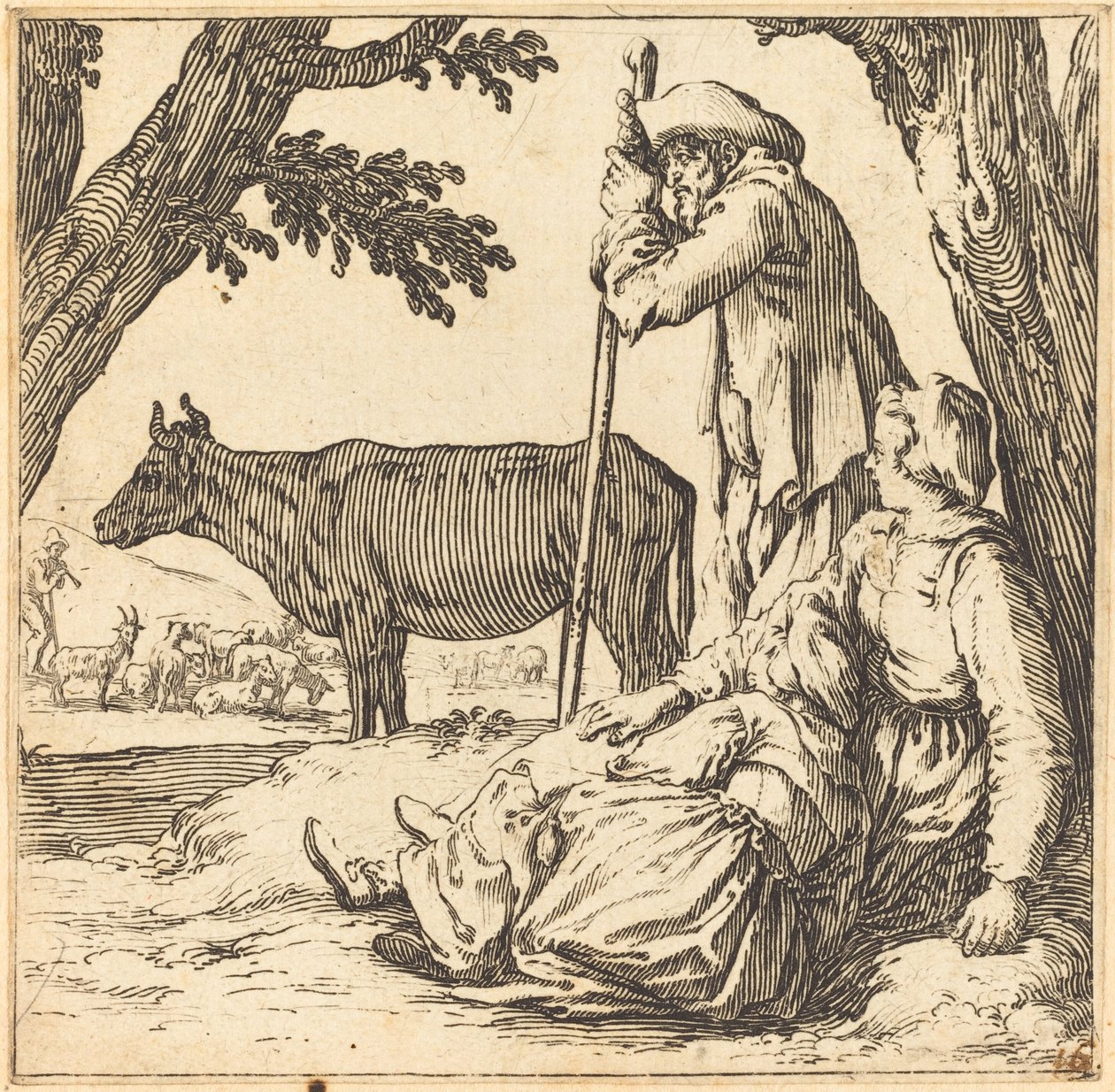Couple de Paysans avec Vache - Jacques Callot
