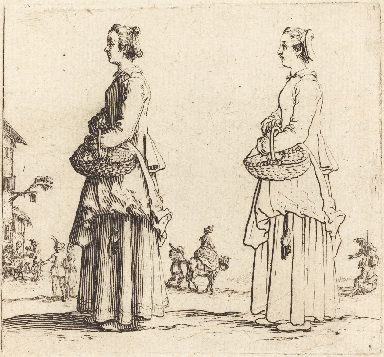 Paysanne avec panier, de profil, face à gauche - Jacques Callot
