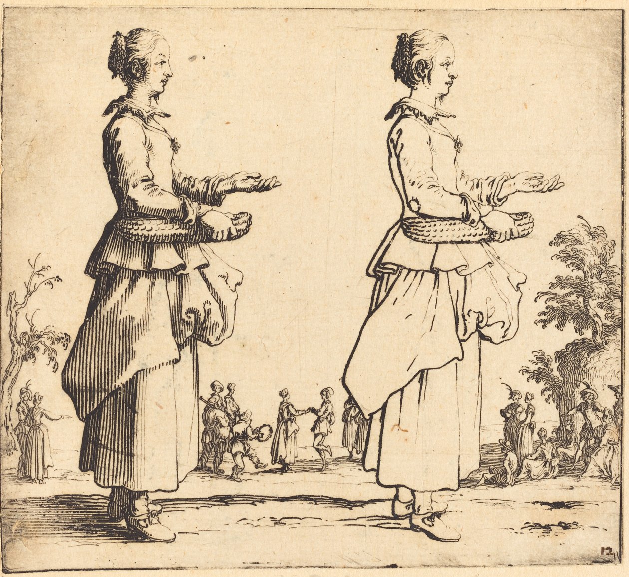 Paysanne avec panier, de profil, face à droite - Jacques Callot