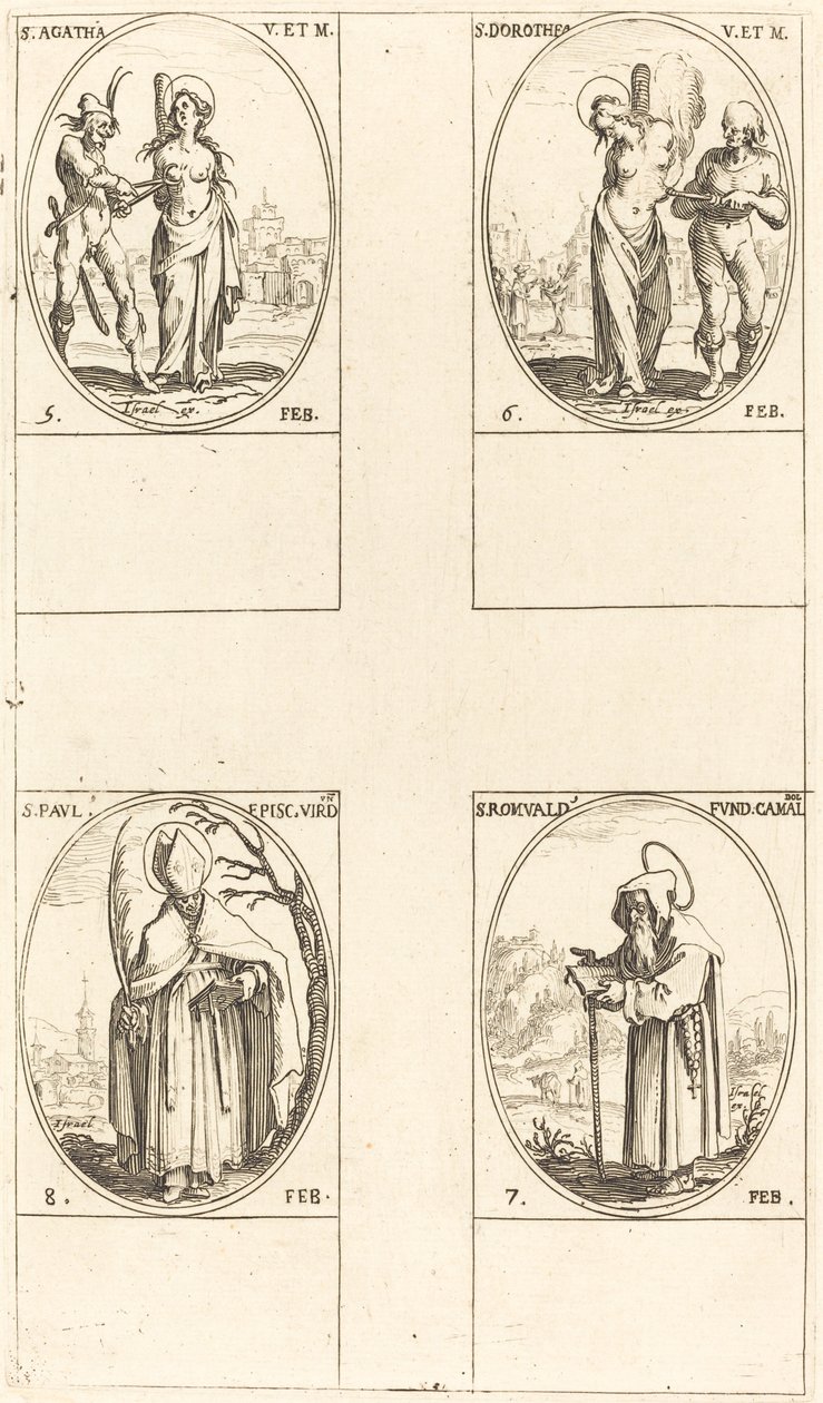 Sainte Agathe; Sainte Dorothée; Saint Romuald de Ravenne; Saint Paul, évêque de Verdun - Jacques Callot
