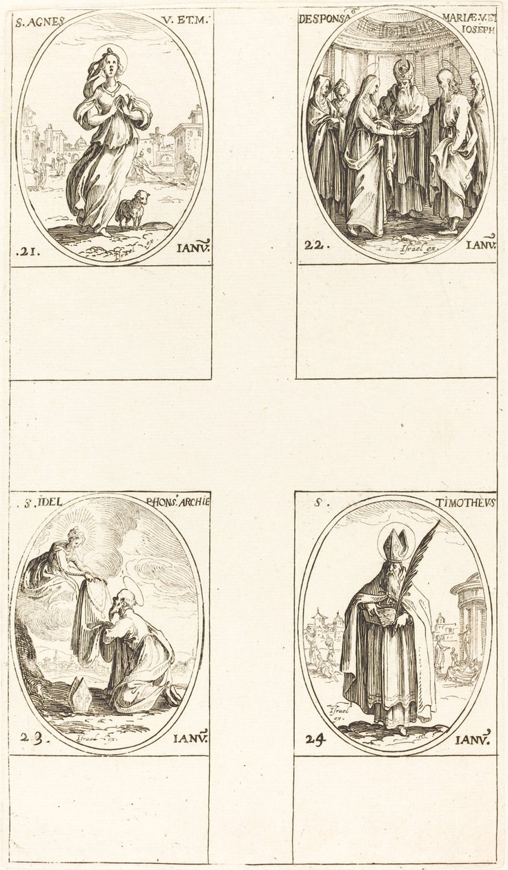Sainte Agnès; Le Mariage de la Vierge; Saint Ildefonse; Saint Timothée - Jacques Callot