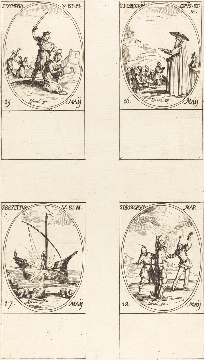 Sainte Dympna; Saint Pérégrin; Sainte Restituta; Saint Dioscore - Jacques Callot