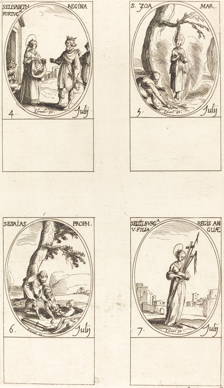 Sainte Élisabeth du Portugal; Sainte Zoé; Saint Isaïe, prophète; Sainte Edelburge - Jacques Callot