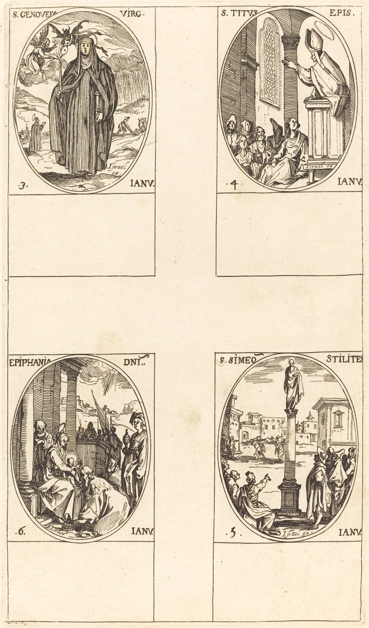 Sainte Geneviève; Saint Tite; Saint Siméon Stylite; Épiphanie - Jacques Callot