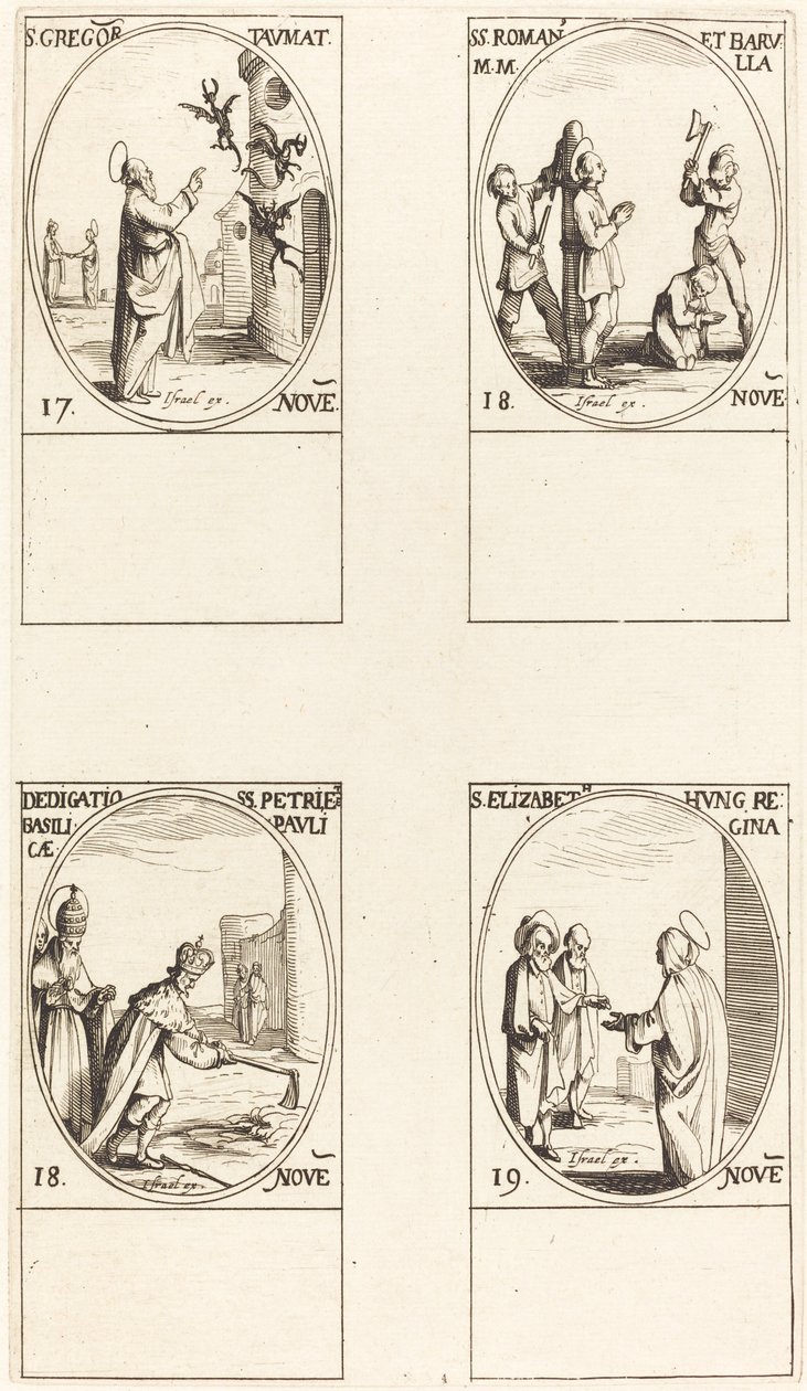 Saint Grégoire; Saints Romain et Barulla; Dédicace des basiliques de Saint-Pierre et Saint-Paul - Jacques Callot