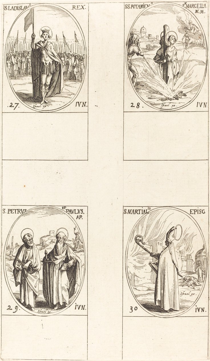 Saint Ladislas; Saints Potamiana et Marcella; Saints Pierre et Paul, Apôtres; Saint Martial - Jacques Callot