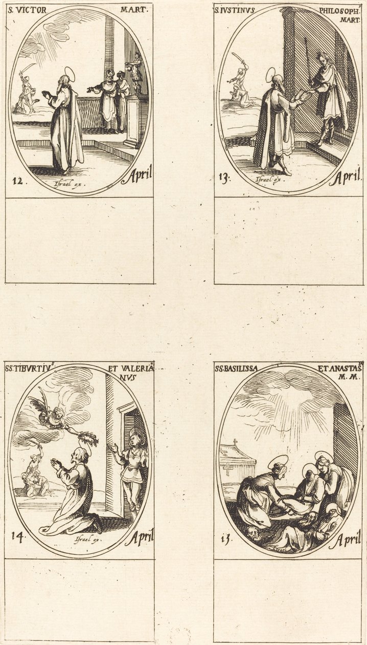 St. Victor; St. Justinus; Sts. Tiburtius et Valerianus; Sts. Basilissa et Anastasia - Jacques Callot