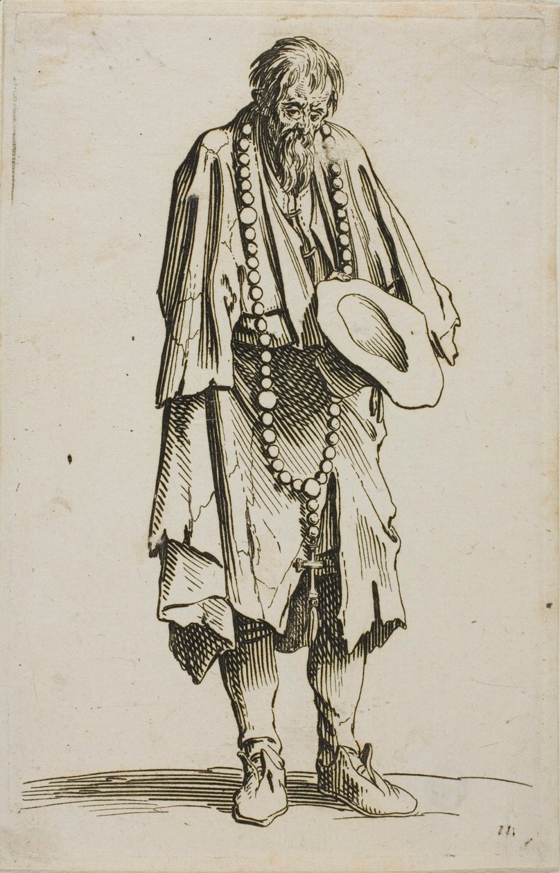 Le mendiant avec un chapelet, planche onze de Les mendiants - Jacques Callot