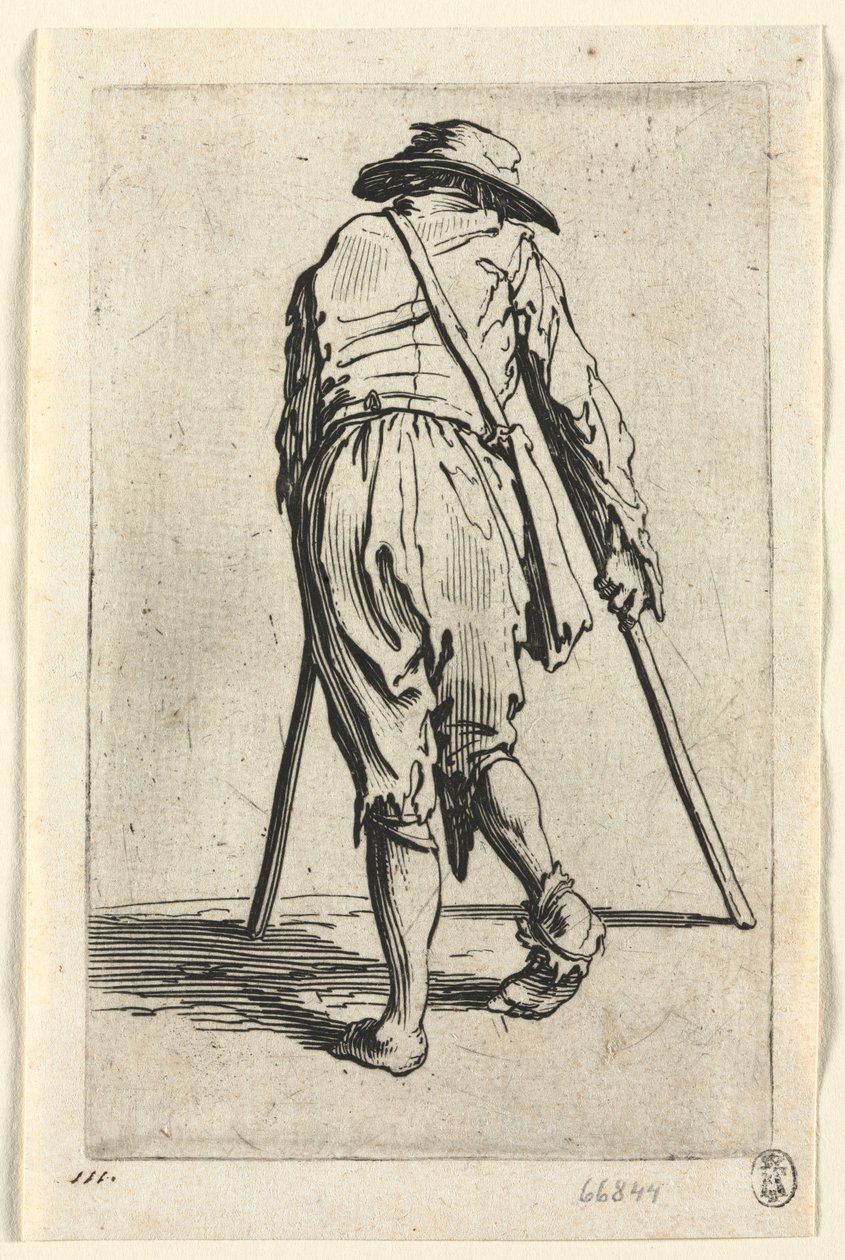 Les Mendiants : Mendiant avec des béquilles, portant un chapeau - Jacques Callot