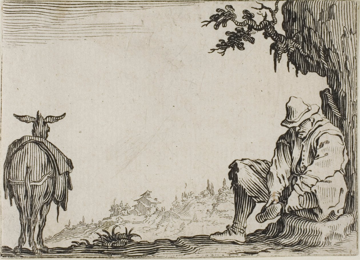 Le Paysan enlevant ses chaussures, des Caprices - Jacques Callot