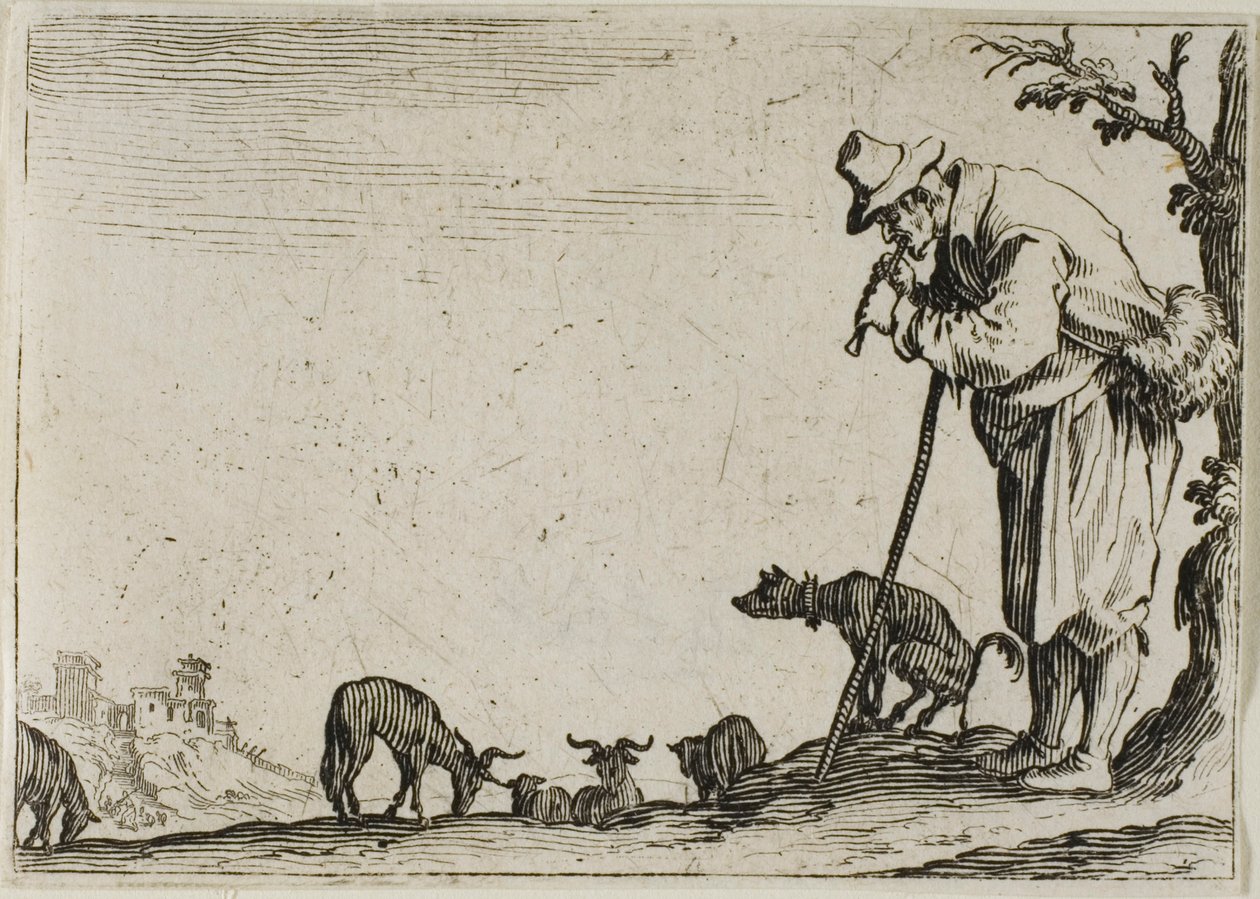Le Berger jouant de la flûte, des Caprices - Jacques Callot
