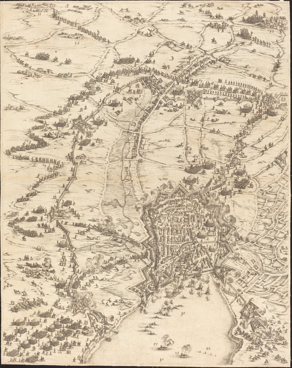 Le Siège de La Rochelle (plaque 6 de 16; ensemble comprend 1952.8.97-112) - Jacques Callot
