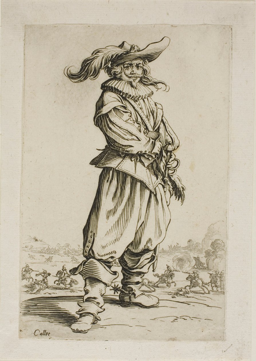 Le soldat au chapeau à plumes, planche trois de La Noblesse - Jacques Callot