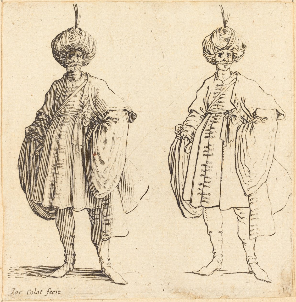 Deux Turcs vêtus de turbans avec une plume - Jacques Callot