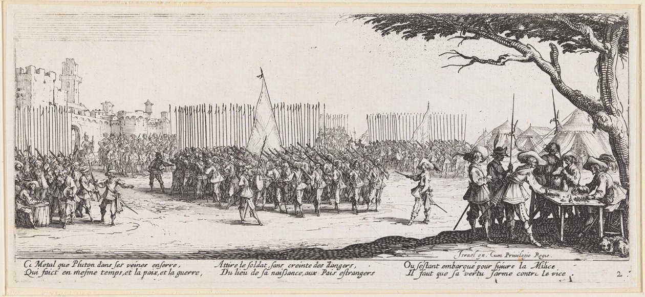 Drapeaux devant les remparts de la ville - Jacques Callot
