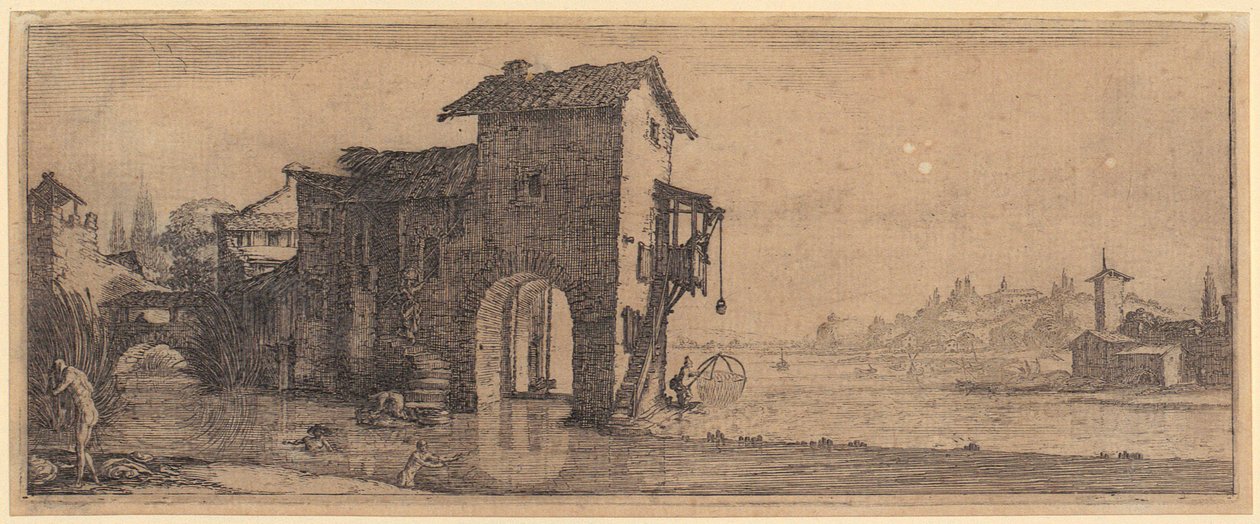 Moulin à eau, feuille n° 3 de la série « Les quatre paysages » - Jacques Callot