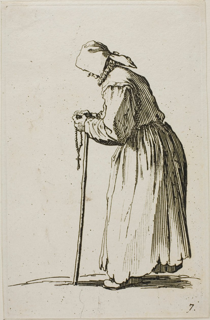 Mendiante avec un Chapelet, planche sept de Les Mendiants - Jacques Callot