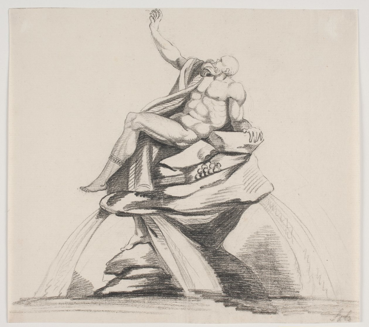 Figure masculine barbu en vêtements vue de profil sur une fontaine - Jacques Francois Joseph Saly