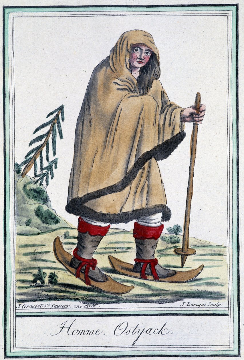 Homme ostyak à ski - dans "Encyclopédie des voyages" par Grasset Saint Sauveur, éd. Paris 1796 - Jacques Grasset de Saint Sauveur