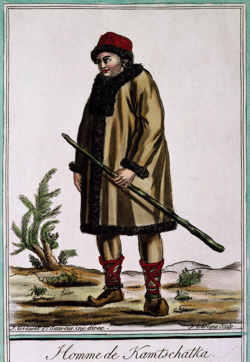 Homme du Kamtchatka, gravure en couleur par Laroque, Russie - Jacques Grasset de Saint Sauveur