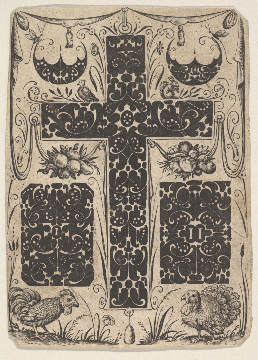 Croix latine avec oiseaux et motifs plus petits - Jacques Hurtu