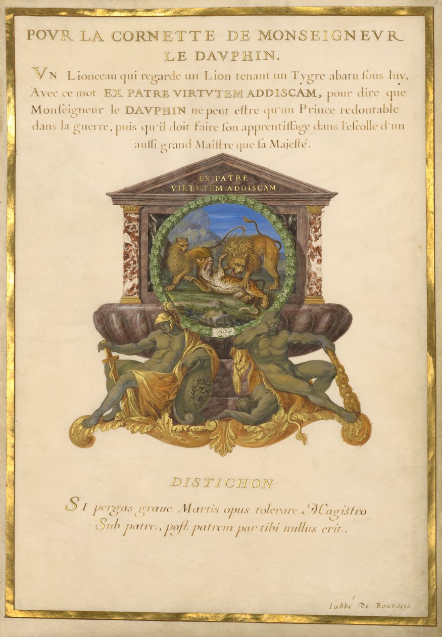 Ms. 11 (4) f.5, Emblème pour Louis XIV, c.1663-68 (gouache et or sur parchemin) - Jacques I Bailly
