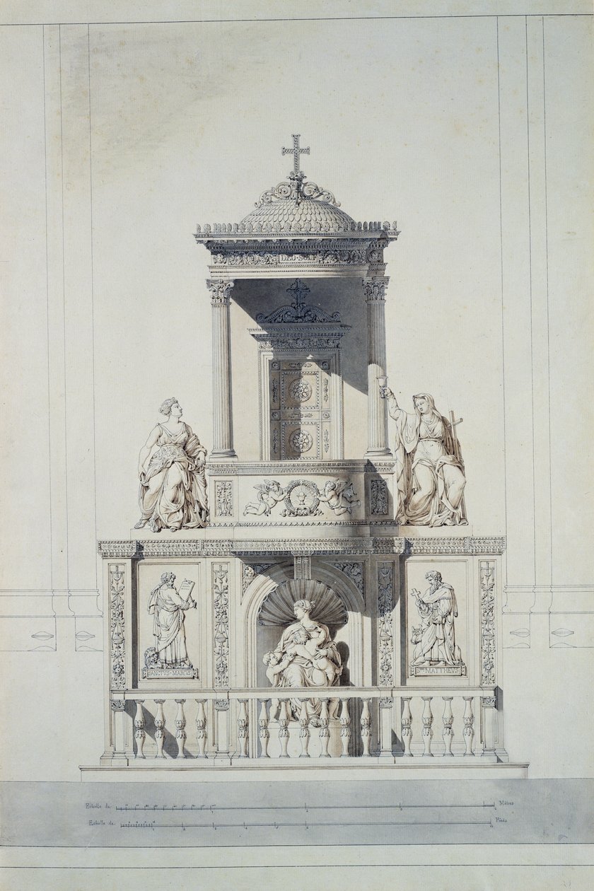 Conception pour une chaire, c.1825 (plume et encre et aquarelle sur papier) - Jacques Ignace Hittorff