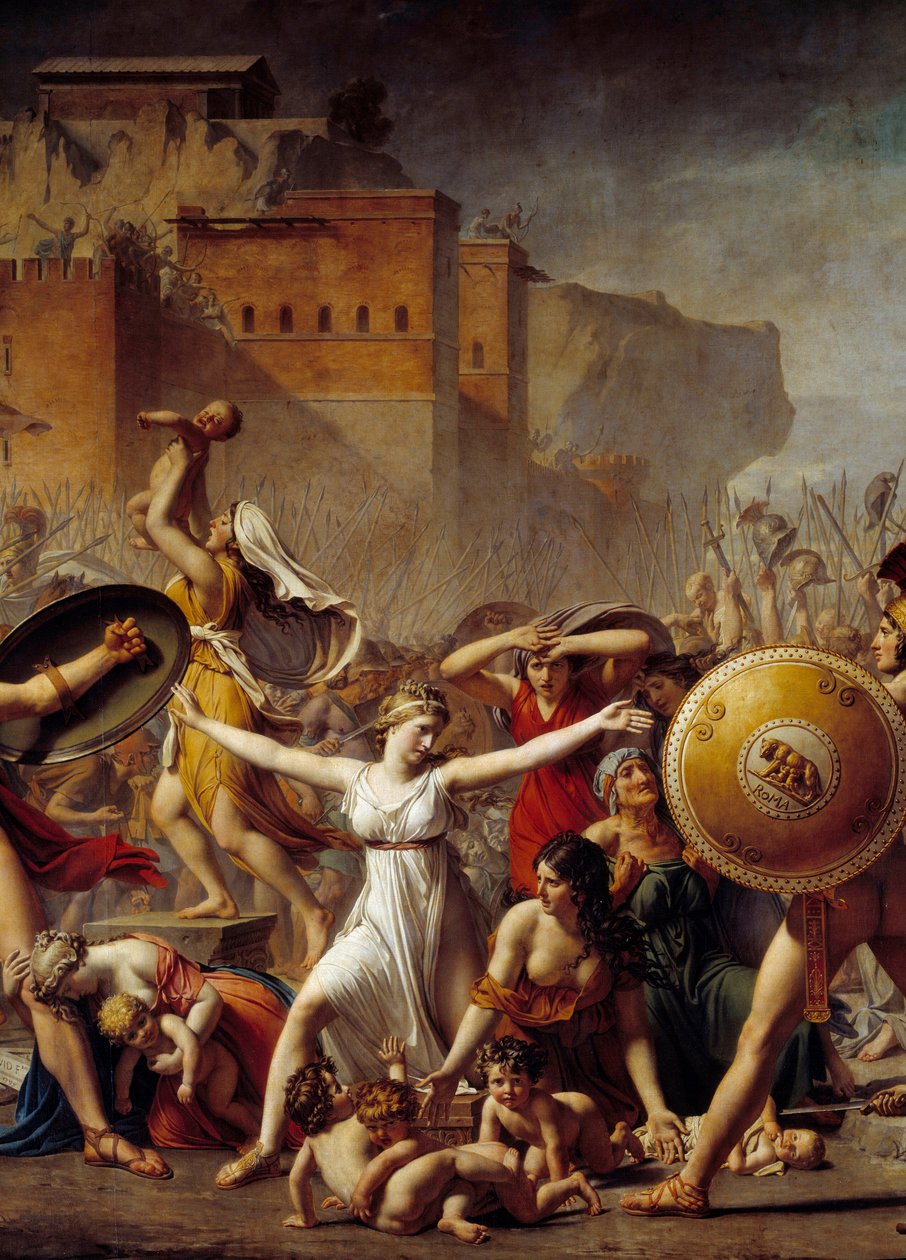 (détail) Les Sabines interposant entre leurs maris romains (à droite) et leurs frères sabins (à gauche) leur montrant leurs enfants - Peinture de Jacques-Louis David (1748-1825) - Jacques Louis David