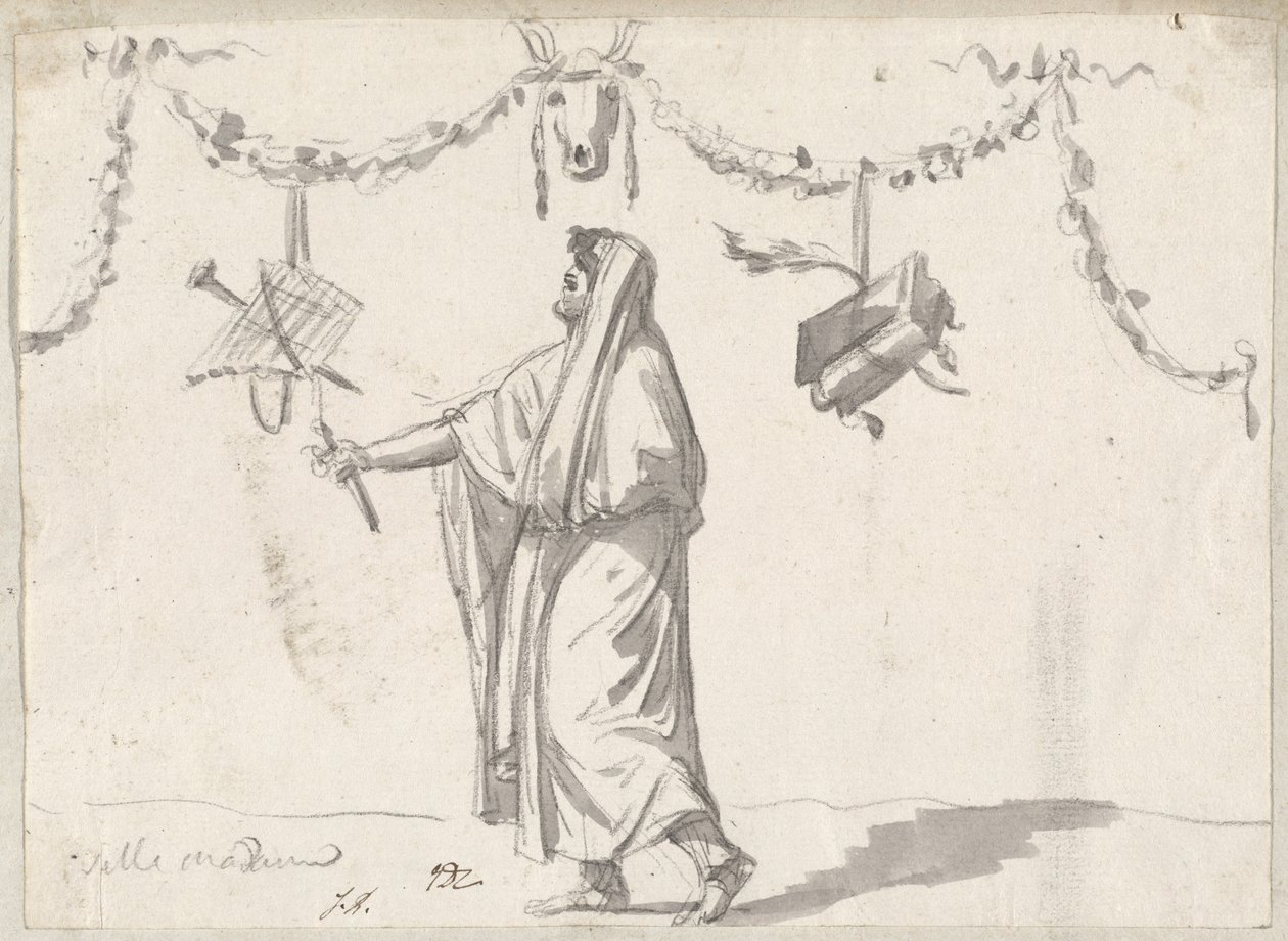 Ornement avec un homme barbu en habit ancien - Jacques Louis David