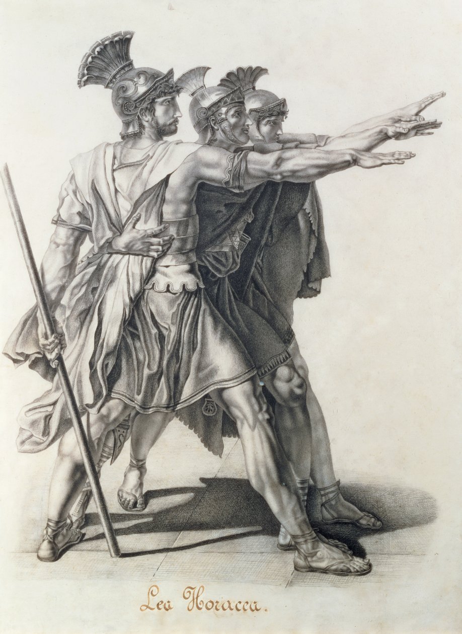 Le Serment des Horaces, détail des Horaces - Jacques Louis David