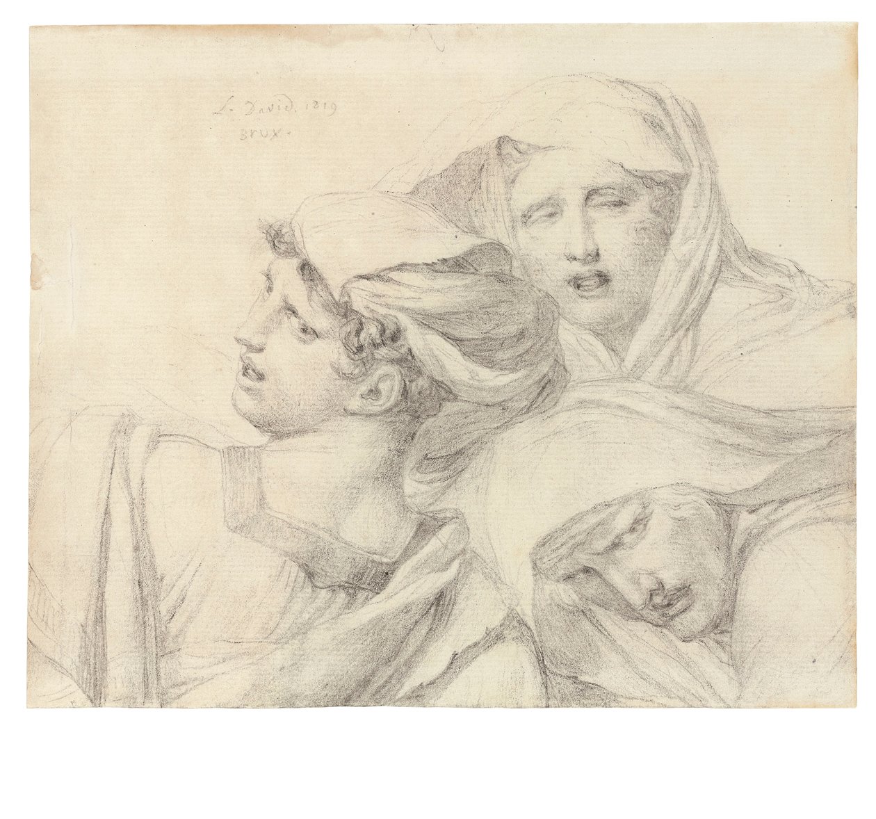 Trois femmes en tenue classique, buste, avec des expressions angoissées, 1819 - Jacques Louis David