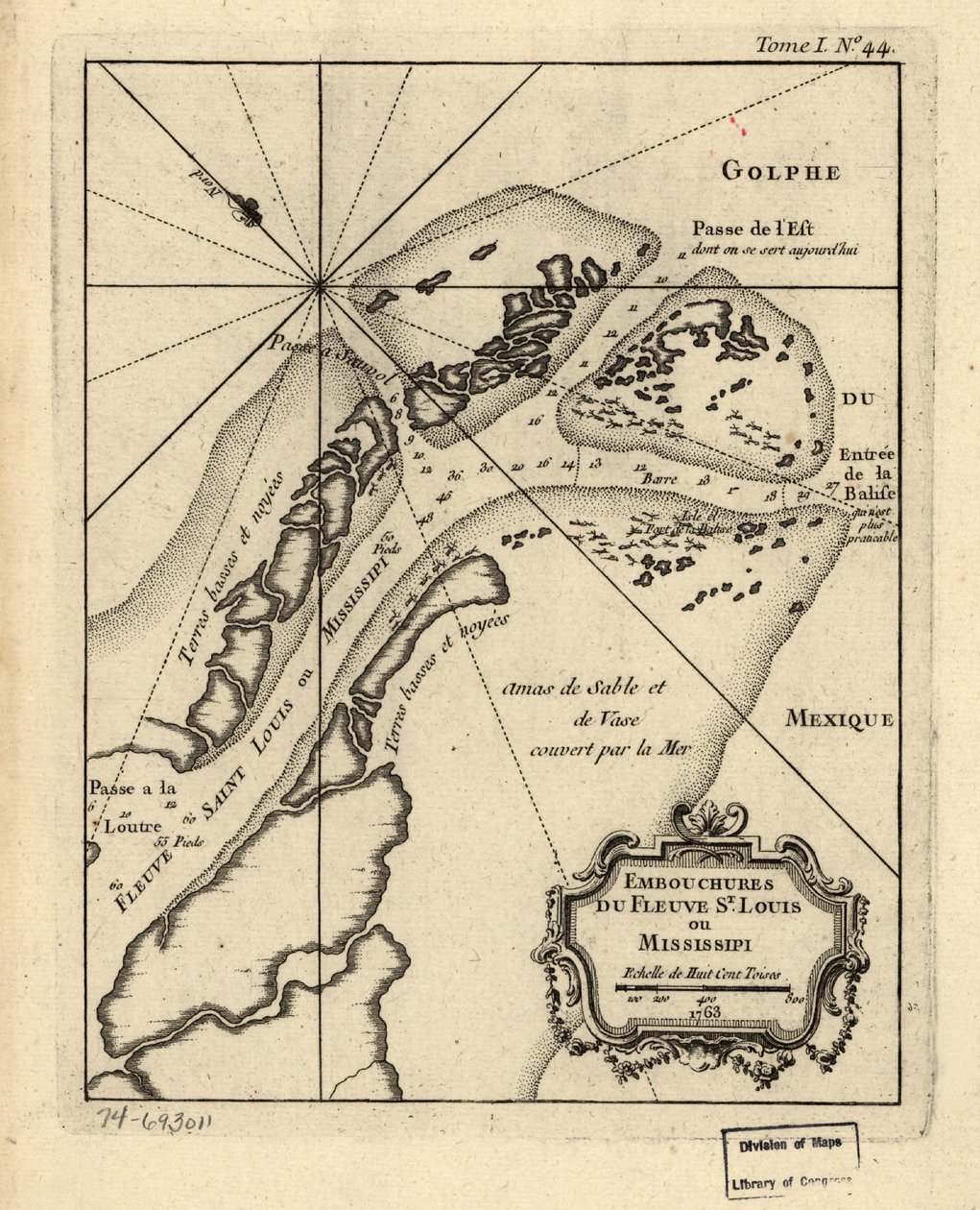 Embouchures du fleuve St. Louis ou Mississipi. 1763. LOC 74693011 - Jacques Nicolas Bellin