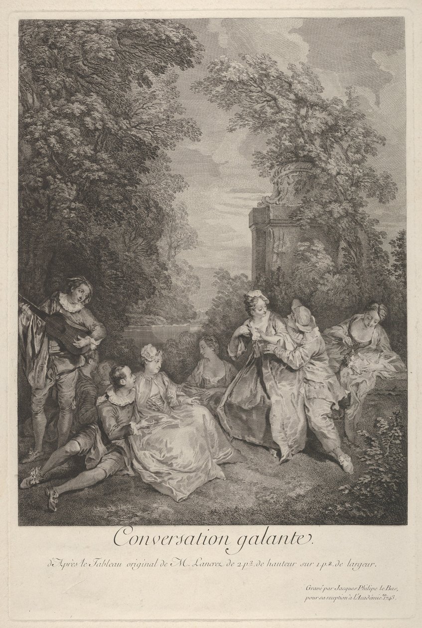 Conversation galante : couples conversant dans un jardin, 1743 - Jacques Philippe Le Bas