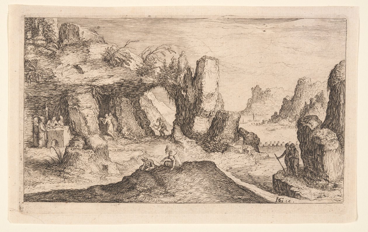 Paysage avec une grotte et des ermites, extrait de Paysages - Jacques de Gheyn II