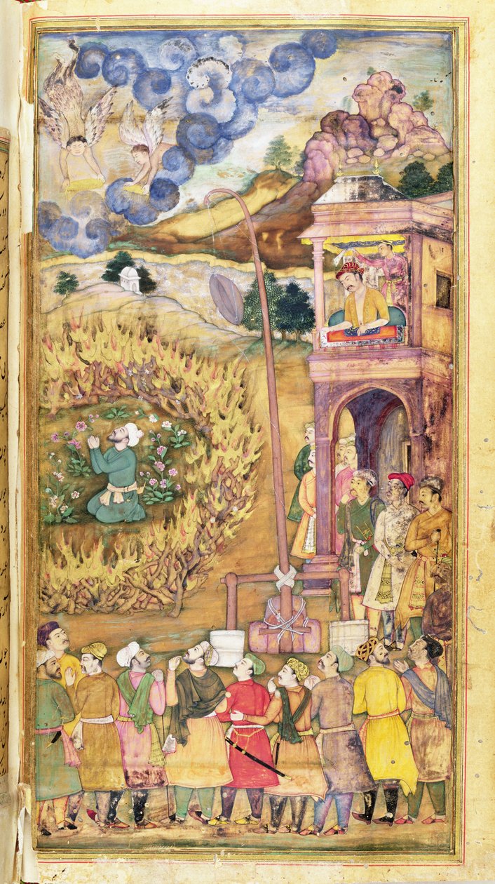 Ibrahim Khalil priant dans un cercle de bûches enflammées, du Hadiqat Al-Haqiqat (Le Jardin de la Vérité) par Hakim Sana