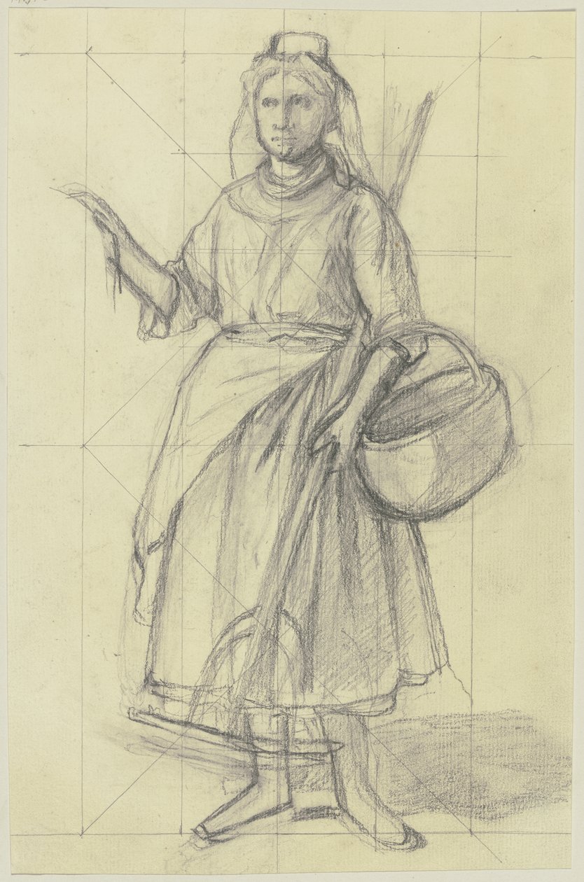 Jeune paysanne avec un râteau et un panier - Jakob Becker