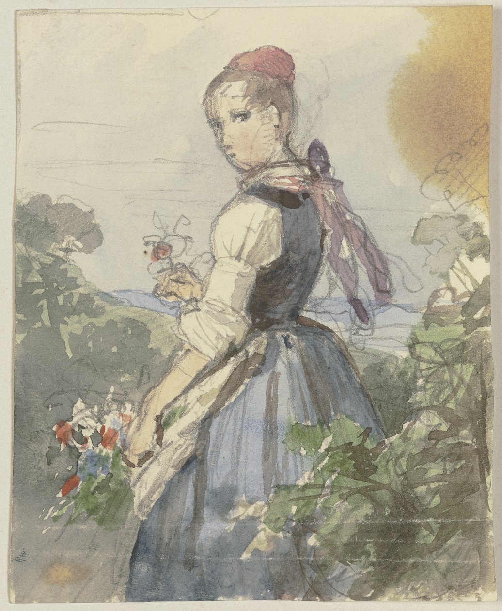 Une jeune fermière dans le jardin - Jakob Becker