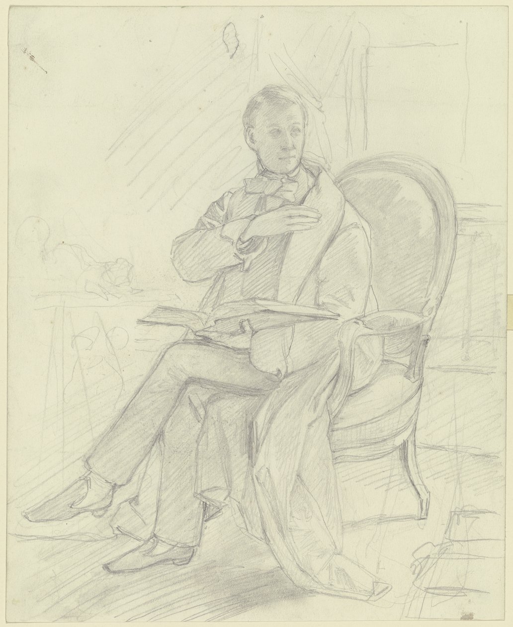 Jeune homme assis dans un fauteuil avec un livre - Jakob Becker