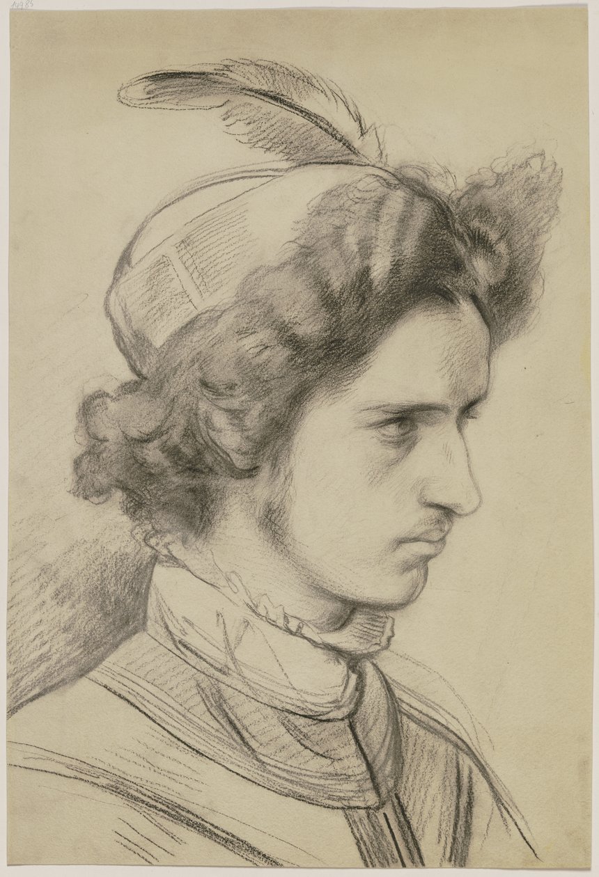 Jeune homme au chapeau à plumes de trois quarts - Jakob Becker